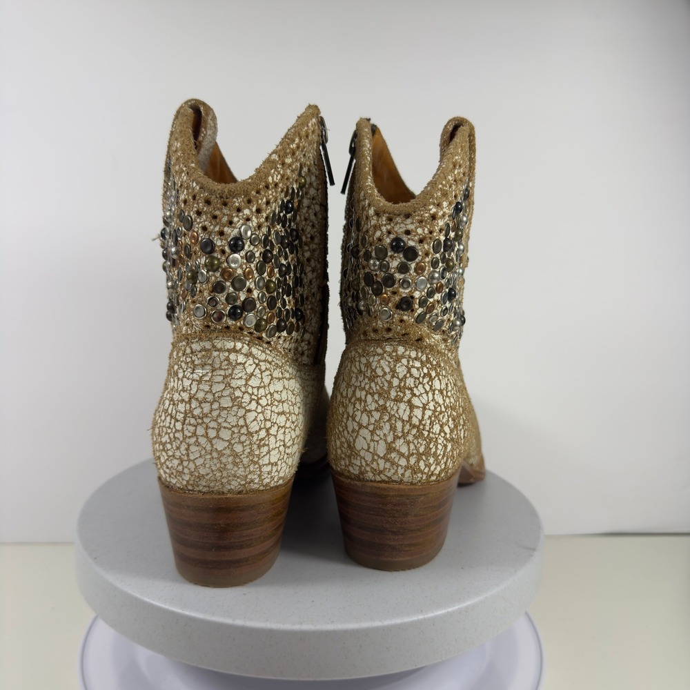 FRYE Deborah Studded Boots Womens Short Cowboy Western Crackle Gold Leather 7 M - Picture 7 of 15